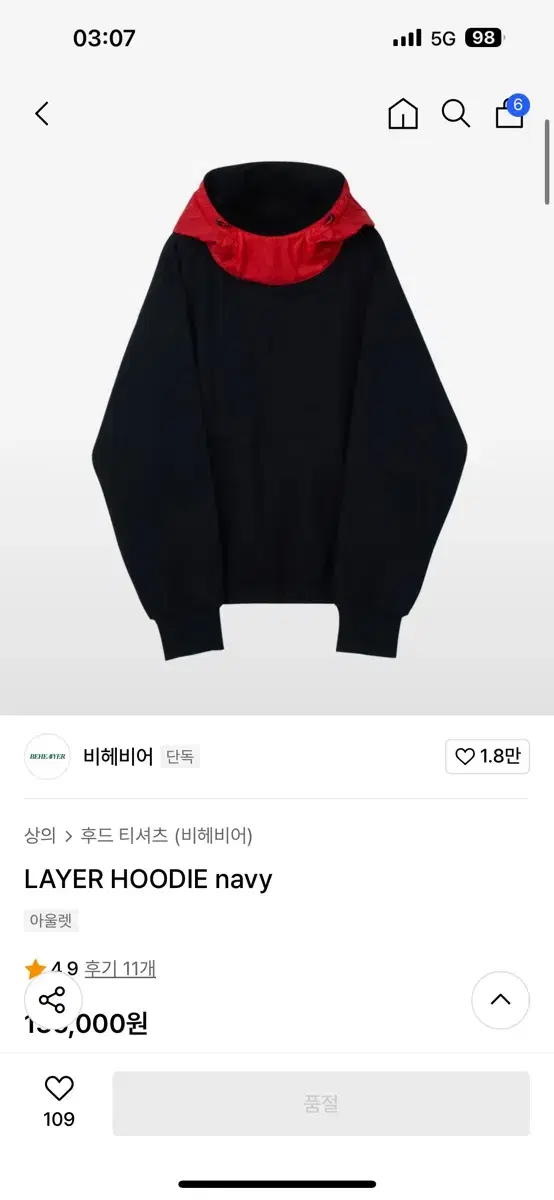 비헤비어 레이어 후드 네이비 3